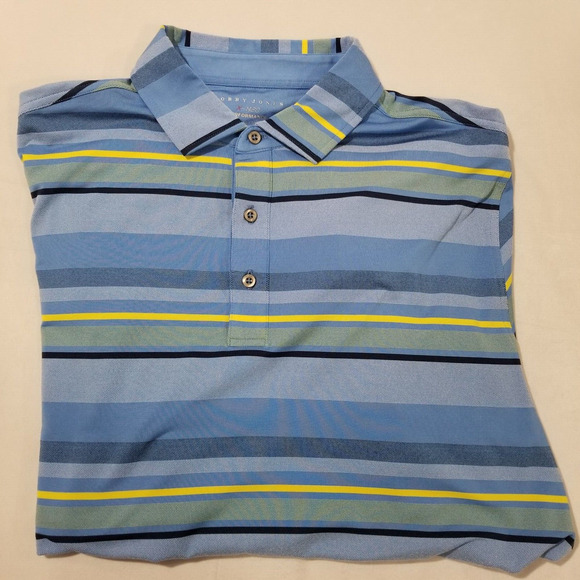 Bobby Jones Performance Polo Shirt Mens Large Blue Striped Golf Short Sleeve - Picture 3 of 9